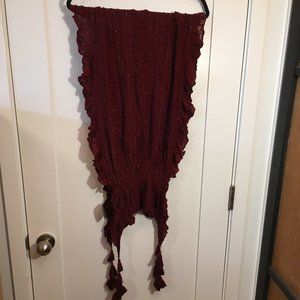 Deep Burgundy Ruffle Scarf With Sparkle
